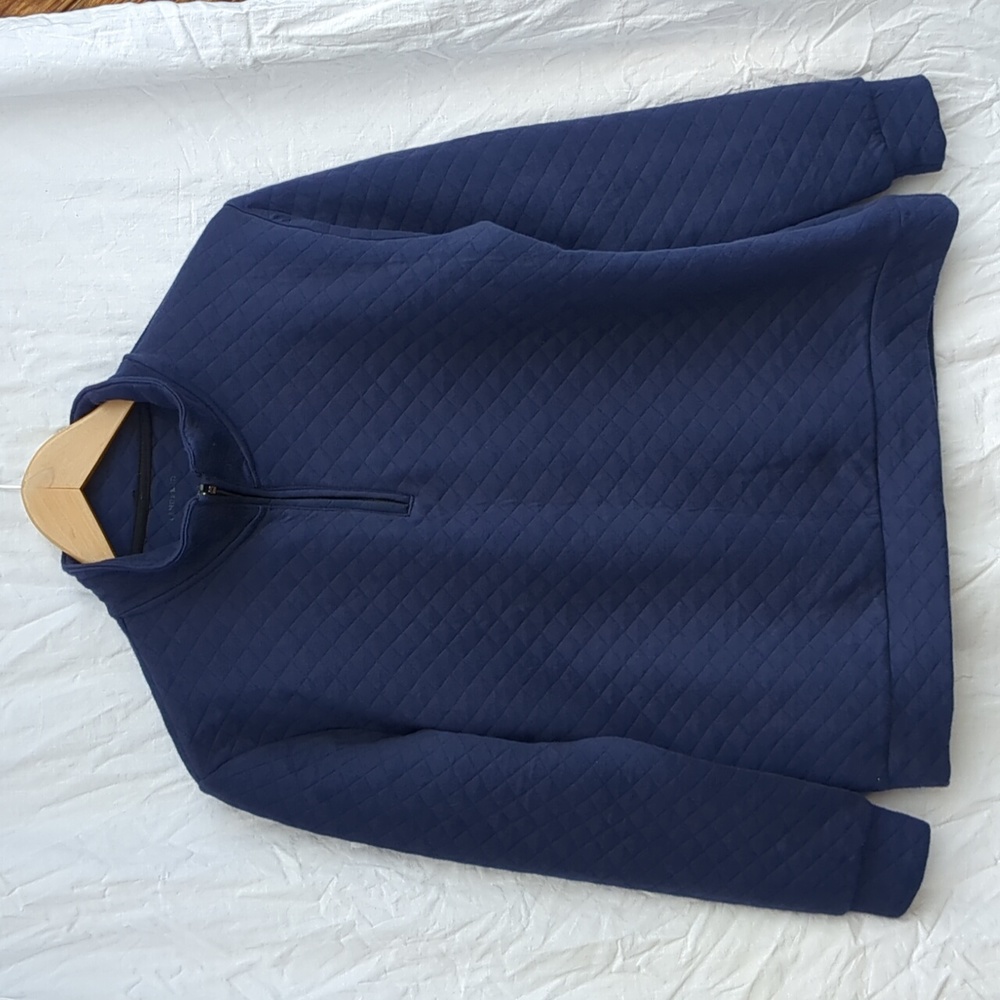 Lands' End sweater quarter zip quilted pullover navy blue large - Picture 6 of 6